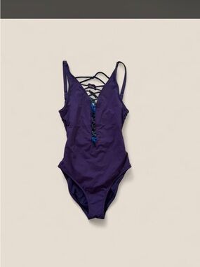 Bleu Rod Beattie Purple One-Piece Swimsuit with Lace-Up Front